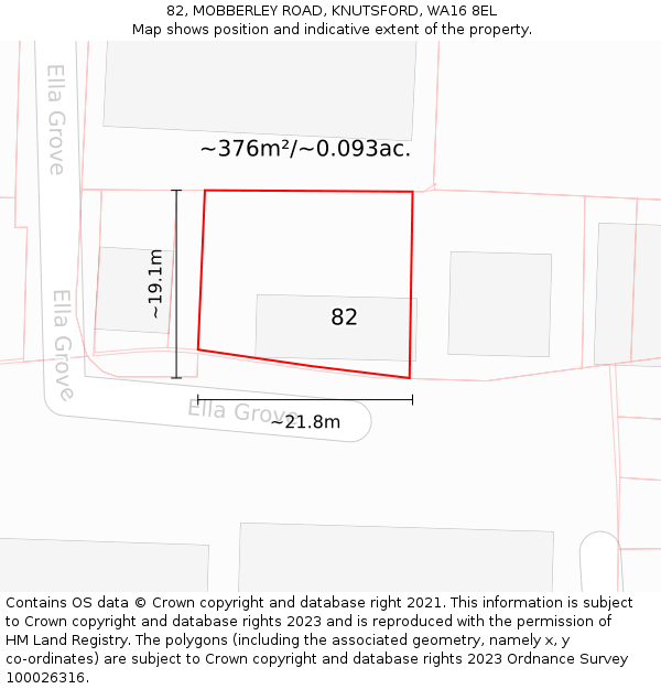 82, MOBBERLEY ROAD, KNUTSFORD, WA16 8EL: Plot and title map
