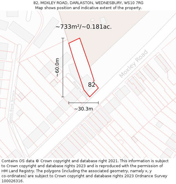 82, MOXLEY ROAD, DARLASTON, WEDNESBURY, WS10 7RG: Plot and title map