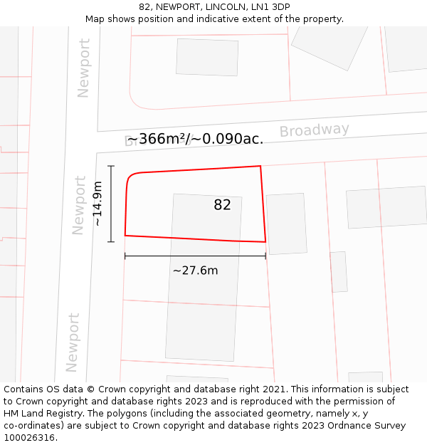 82, NEWPORT, LINCOLN, LN1 3DP: Plot and title map