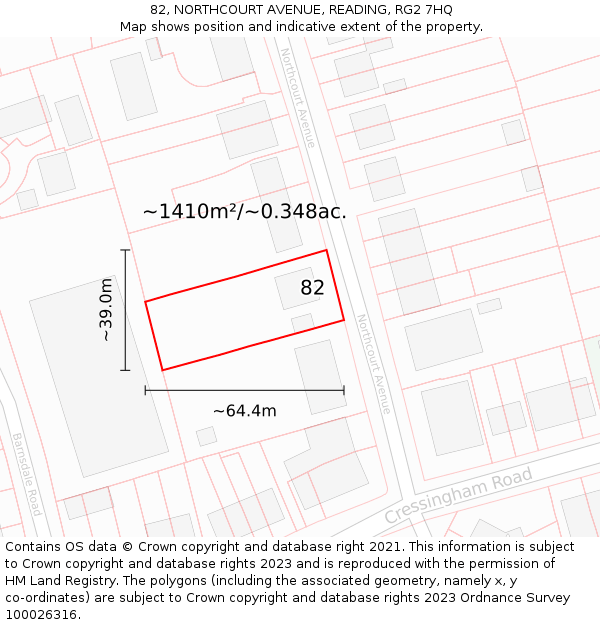 82, NORTHCOURT AVENUE, READING, RG2 7HQ: Plot and title map