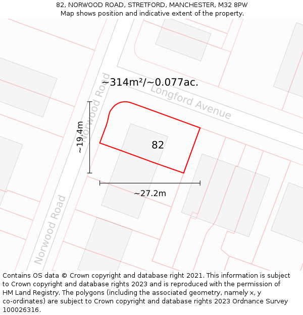 82, NORWOOD ROAD, STRETFORD, MANCHESTER, M32 8PW: Plot and title map