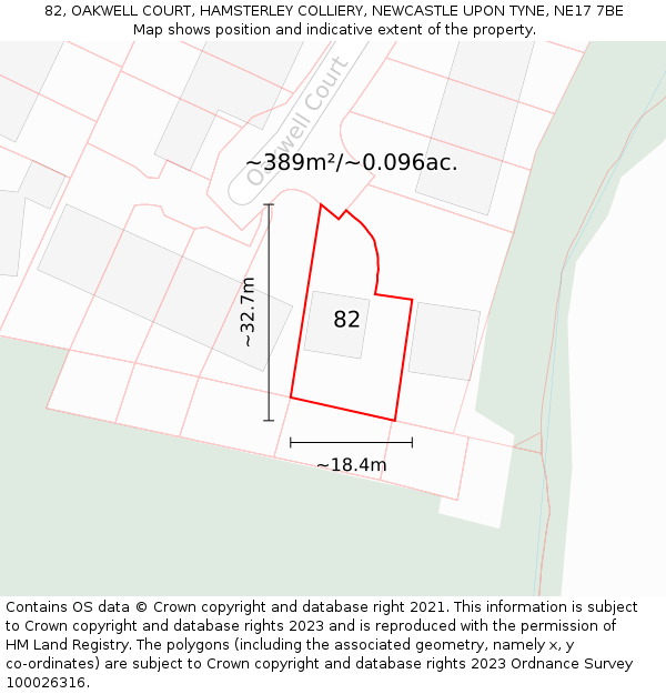 82, OAKWELL COURT, HAMSTERLEY COLLIERY, NEWCASTLE UPON TYNE, NE17 7BE: Plot and title map