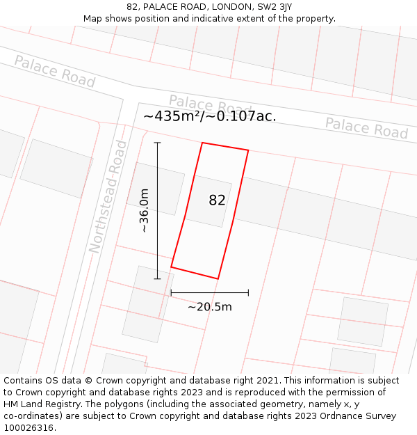 82, PALACE ROAD, LONDON, SW2 3JY: Plot and title map