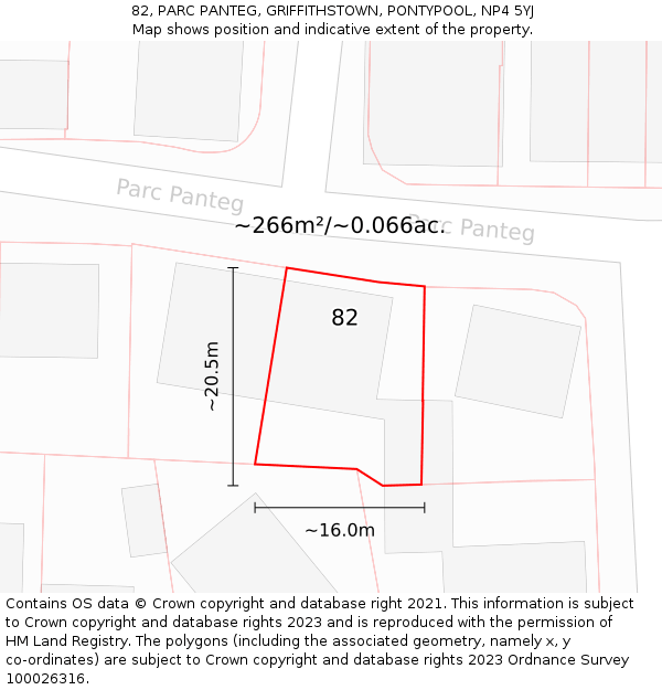 82, PARC PANTEG, GRIFFITHSTOWN, PONTYPOOL, NP4 5YJ: Plot and title map