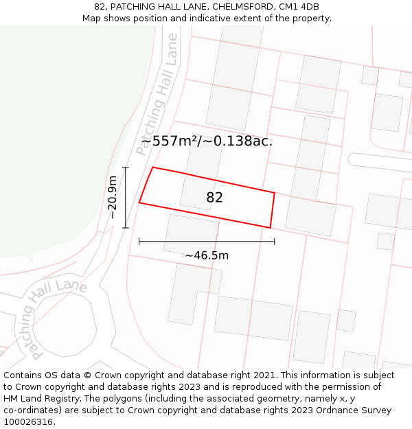 82, PATCHING HALL LANE, CHELMSFORD, CM1 4DB: Plot and title map