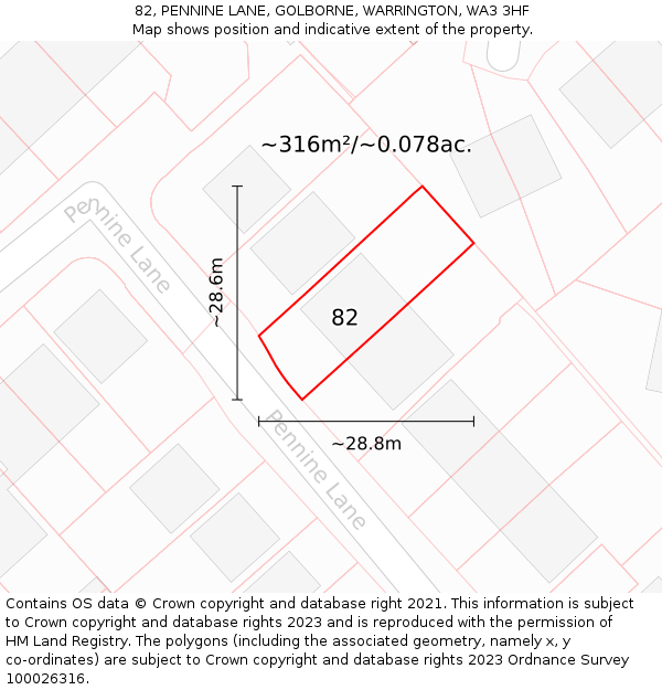 82, PENNINE LANE, GOLBORNE, WARRINGTON, WA3 3HF: Plot and title map