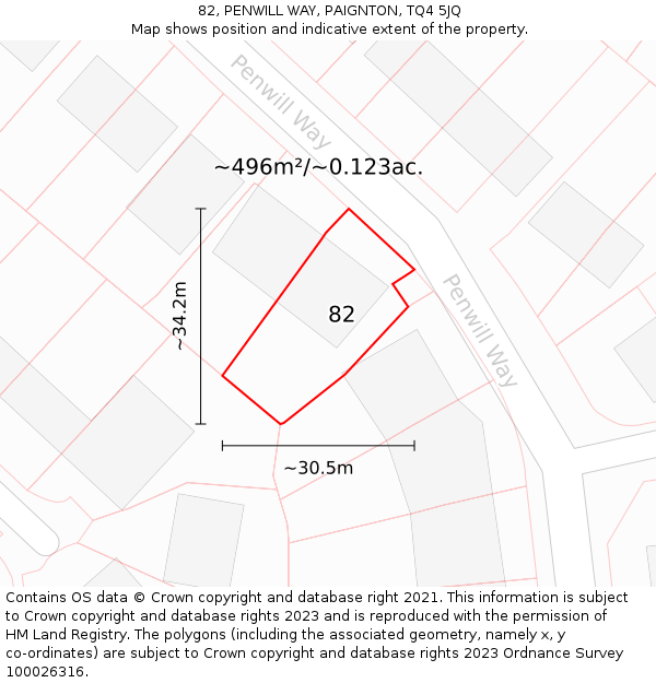 82, PENWILL WAY, PAIGNTON, TQ4 5JQ: Plot and title map