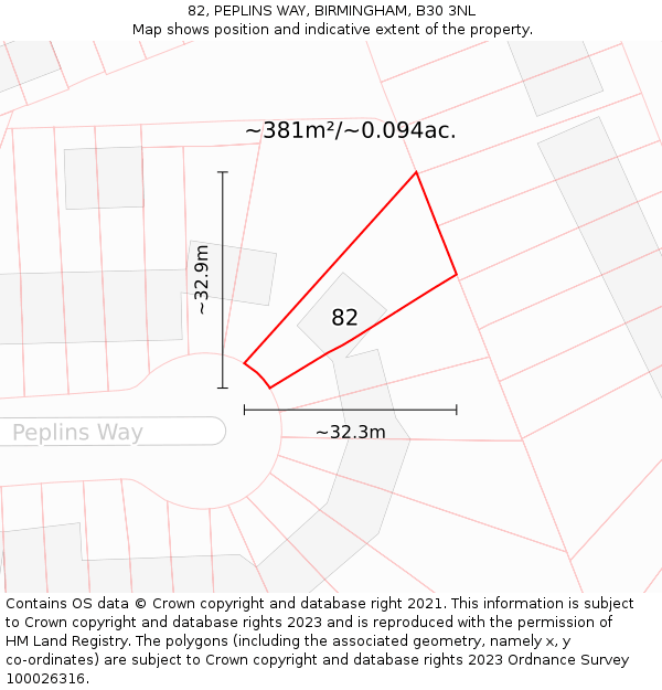 82, PEPLINS WAY, BIRMINGHAM, B30 3NL: Plot and title map