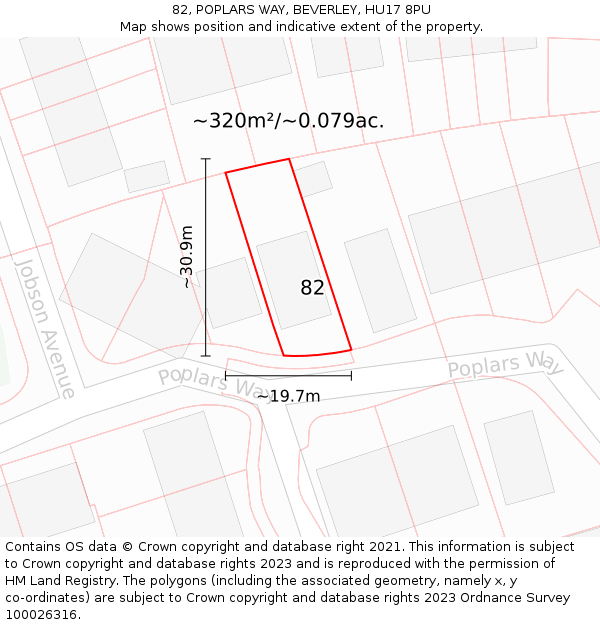 82, POPLARS WAY, BEVERLEY, HU17 8PU: Plot and title map