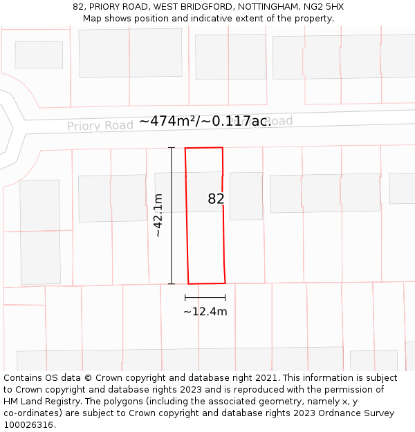 82, PRIORY ROAD, WEST BRIDGFORD, NOTTINGHAM, NG2 5HX: Plot and title map