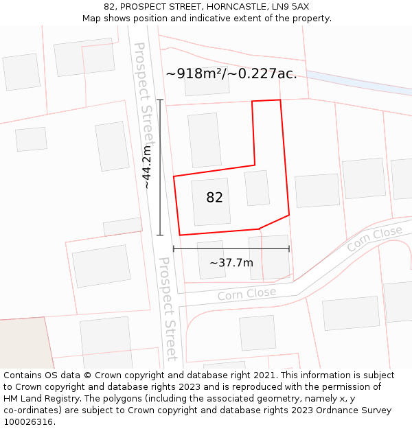 82, PROSPECT STREET, HORNCASTLE, LN9 5AX: Plot and title map