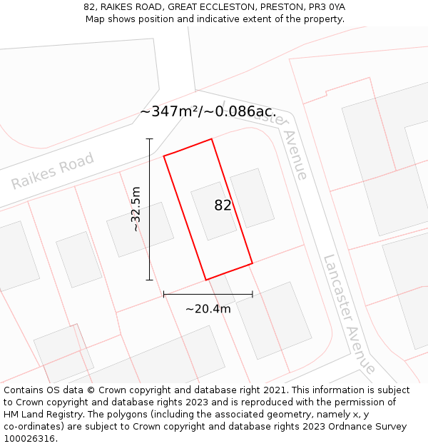 82, RAIKES ROAD, GREAT ECCLESTON, PRESTON, PR3 0YA: Plot and title map