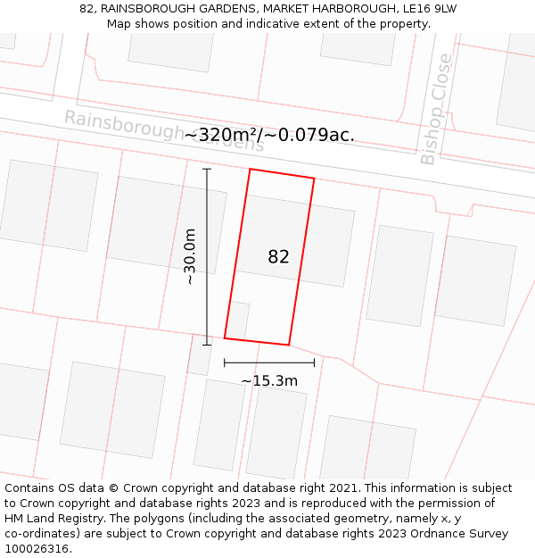 82, RAINSBOROUGH GARDENS, MARKET HARBOROUGH, LE16 9LW: Plot and title map