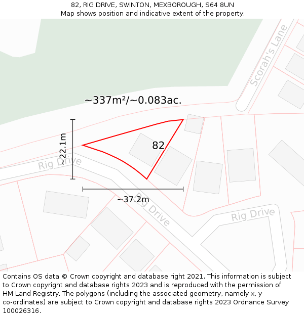 82, RIG DRIVE, SWINTON, MEXBOROUGH, S64 8UN: Plot and title map