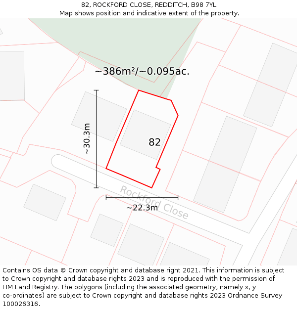 82, ROCKFORD CLOSE, REDDITCH, B98 7YL: Plot and title map