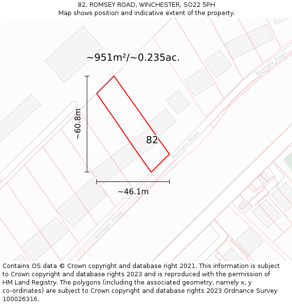 82, ROMSEY ROAD, WINCHESTER, SO22 5PH: Plot and title map