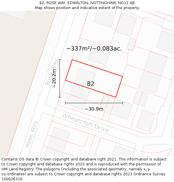 82, ROSE WAY, EDWALTON, NOTTINGHAM, NG12 4JE: Plot and title map