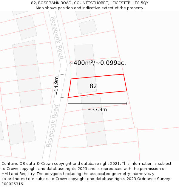 82, ROSEBANK ROAD, COUNTESTHORPE, LEICESTER, LE8 5QY: Plot and title map