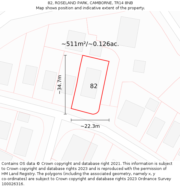 82, ROSELAND PARK, CAMBORNE, TR14 8NB: Plot and title map