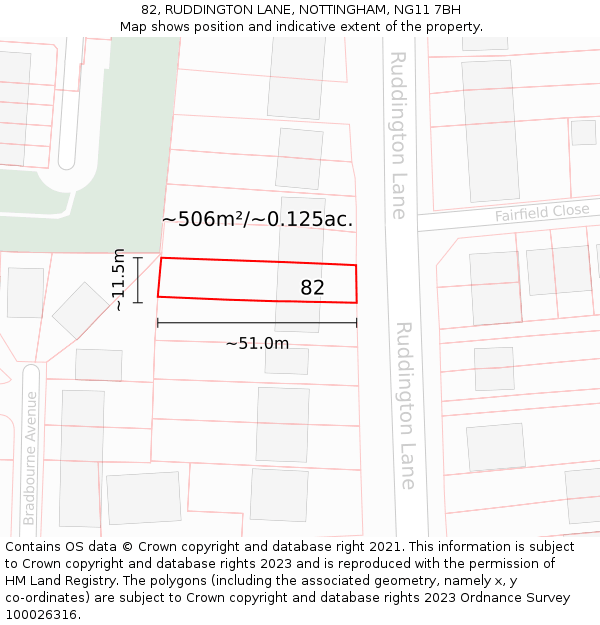 82, RUDDINGTON LANE, NOTTINGHAM, NG11 7BH: Plot and title map