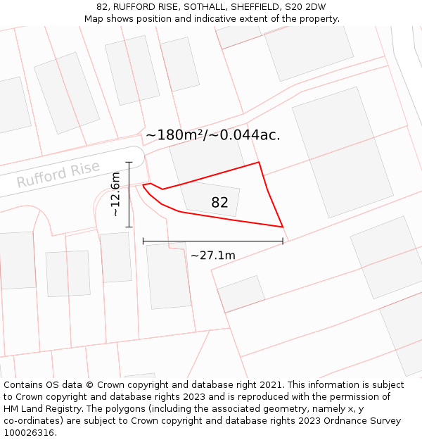 82, RUFFORD RISE, SOTHALL, SHEFFIELD, S20 2DW: Plot and title map