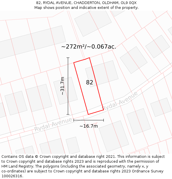 82, RYDAL AVENUE, CHADDERTON, OLDHAM, OL9 0QX: Plot and title map