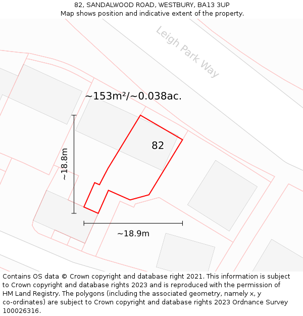 82, SANDALWOOD ROAD, WESTBURY, BA13 3UP: Plot and title map