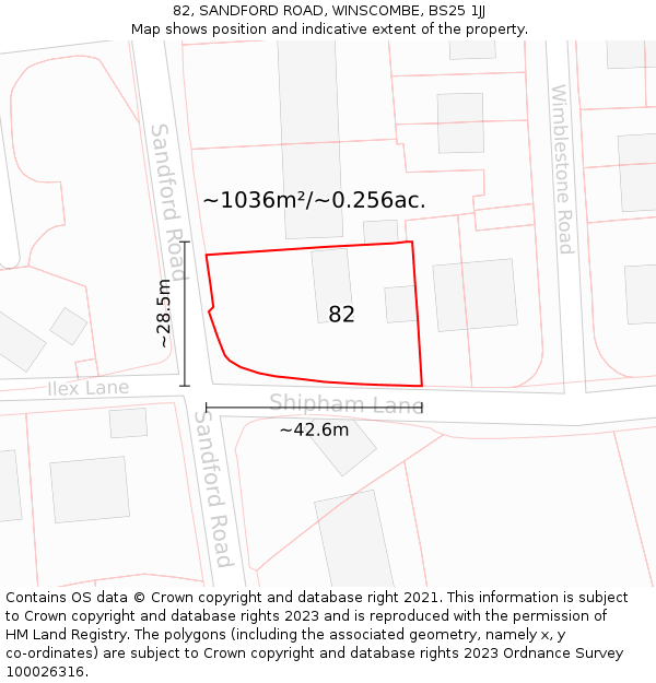 82, SANDFORD ROAD, WINSCOMBE, BS25 1JJ: Plot and title map