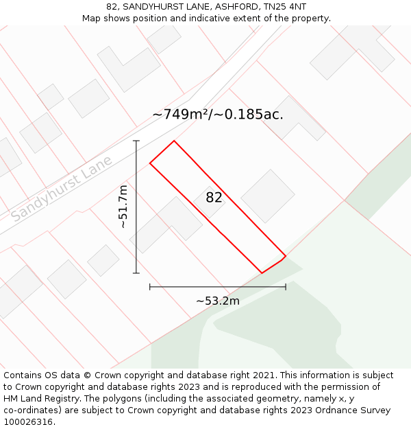 82, SANDYHURST LANE, ASHFORD, TN25 4NT: Plot and title map