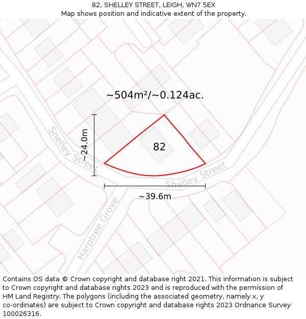 82, SHELLEY STREET, LEIGH, WN7 5EX: Plot and title map