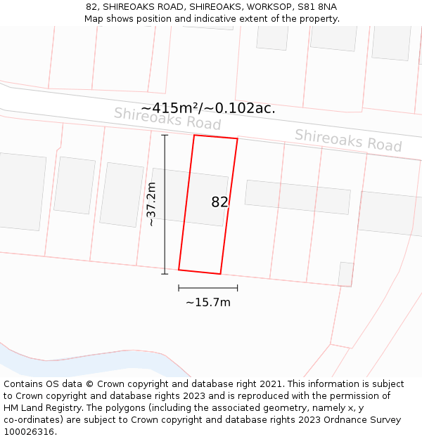 82, SHIREOAKS ROAD, SHIREOAKS, WORKSOP, S81 8NA: Plot and title map