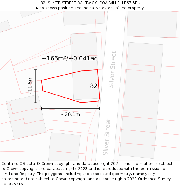 82, SILVER STREET, WHITWICK, COALVILLE, LE67 5EU: Plot and title map