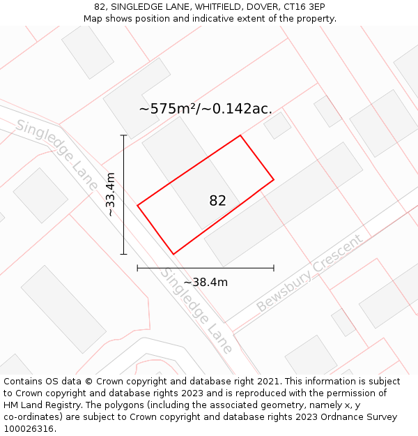 82, SINGLEDGE LANE, WHITFIELD, DOVER, CT16 3EP: Plot and title map