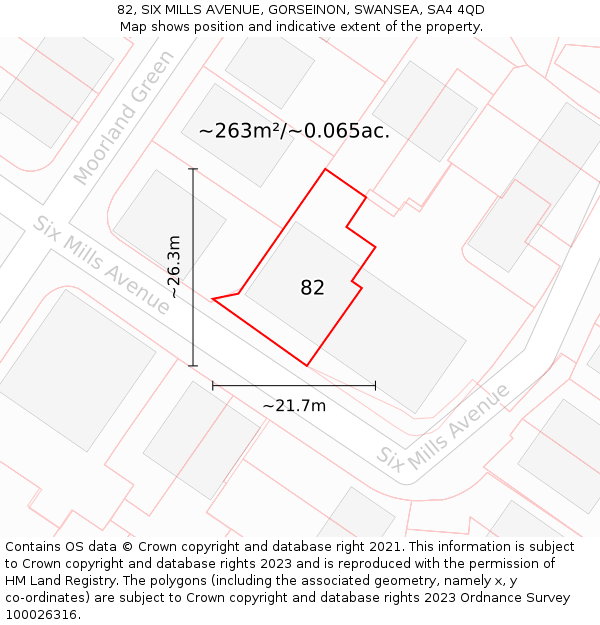 82, SIX MILLS AVENUE, GORSEINON, SWANSEA, SA4 4QD: Plot and title map