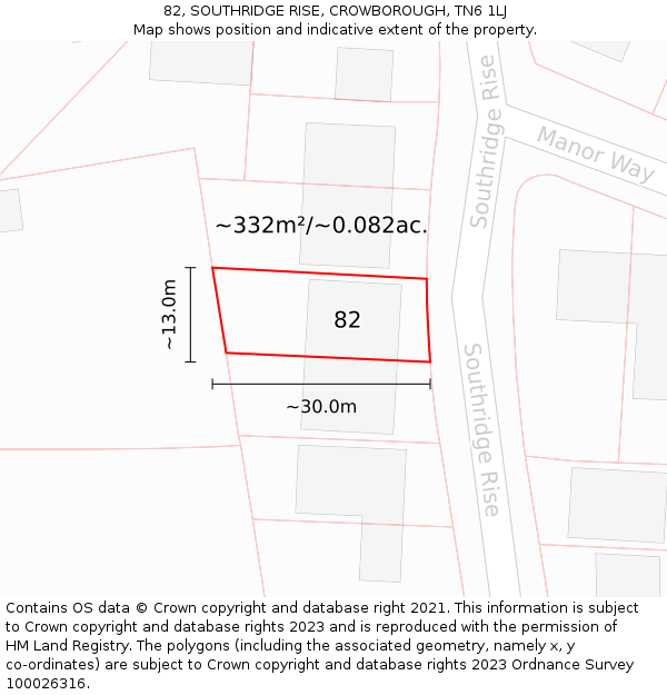 82, SOUTHRIDGE RISE, CROWBOROUGH, TN6 1LJ: Plot and title map