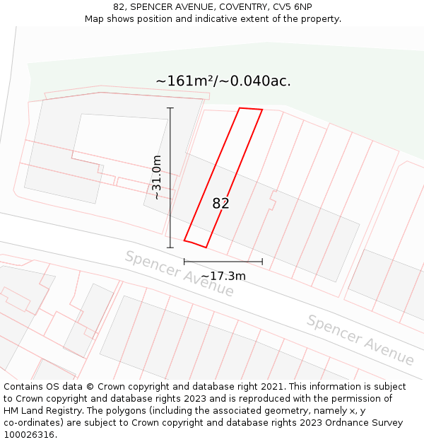 82, SPENCER AVENUE, COVENTRY, CV5 6NP: Plot and title map