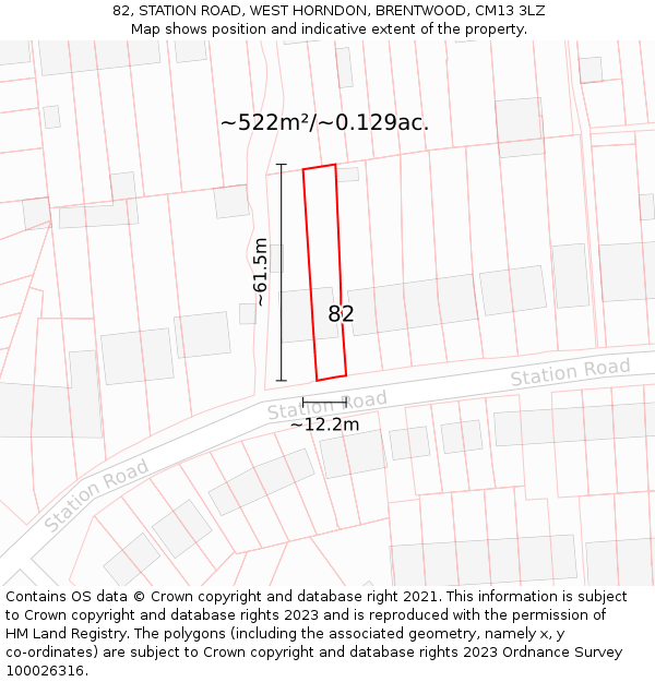 82, STATION ROAD, WEST HORNDON, BRENTWOOD, CM13 3LZ: Plot and title map