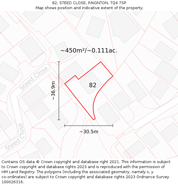 82, STEED CLOSE, PAIGNTON, TQ4 7SP: Plot and title map