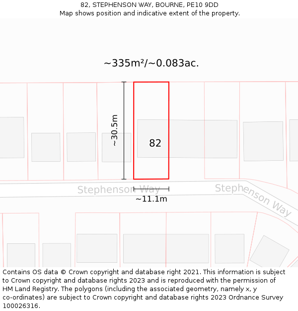 82, STEPHENSON WAY, BOURNE, PE10 9DD: Plot and title map