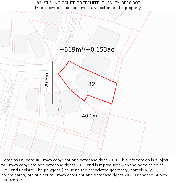 82, STIRLING COURT, BRIERCLIFFE, BURNLEY, BB10 3QT: Plot and title map