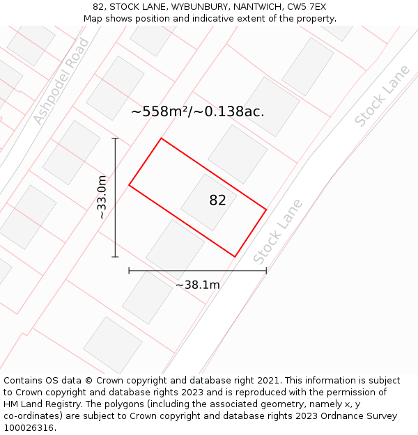 82, STOCK LANE, WYBUNBURY, NANTWICH, CW5 7EX: Plot and title map