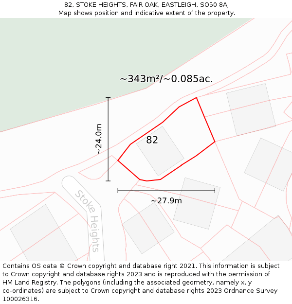 82, STOKE HEIGHTS, FAIR OAK, EASTLEIGH, SO50 8AJ: Plot and title map