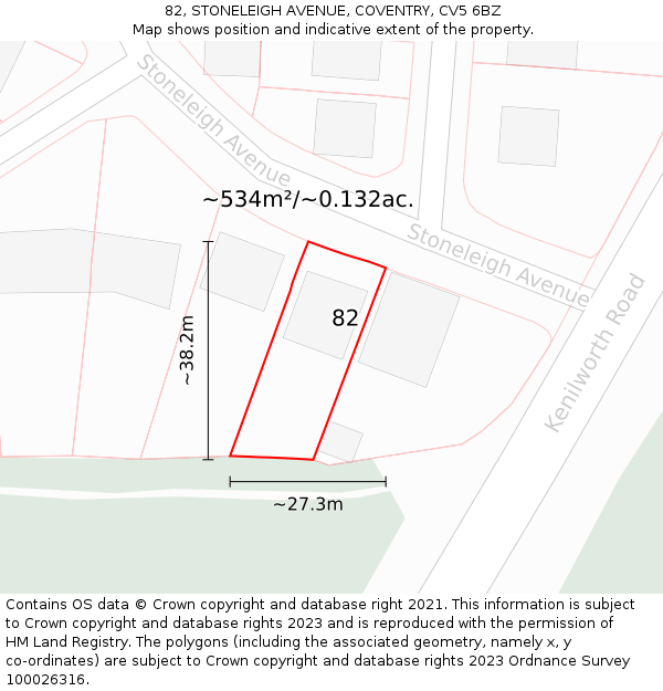 82, STONELEIGH AVENUE, COVENTRY, CV5 6BZ: Plot and title map