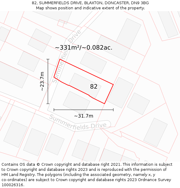 82, SUMMERFIELDS DRIVE, BLAXTON, DONCASTER, DN9 3BG: Plot and title map