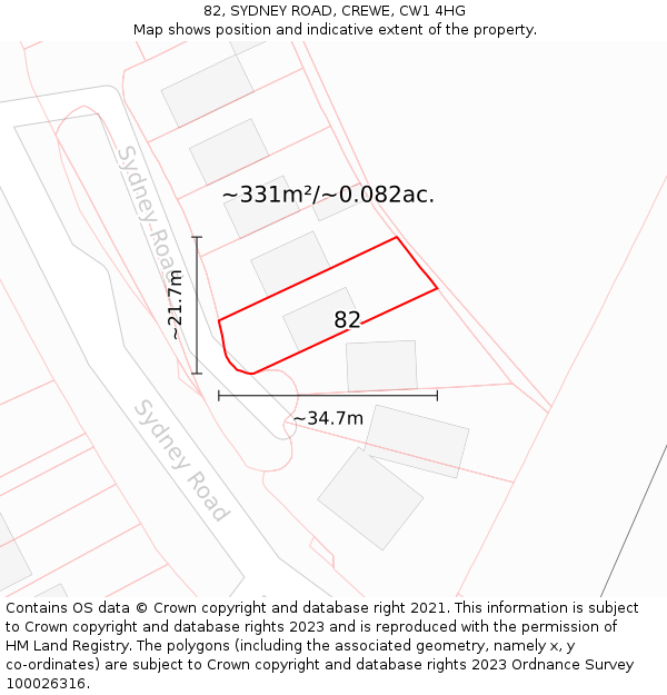 82, SYDNEY ROAD, CREWE, CW1 4HG: Plot and title map