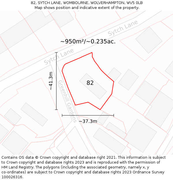 82, SYTCH LANE, WOMBOURNE, WOLVERHAMPTON, WV5 0LB: Plot and title map