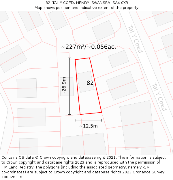 82, TAL Y COED, HENDY, SWANSEA, SA4 0XR: Plot and title map