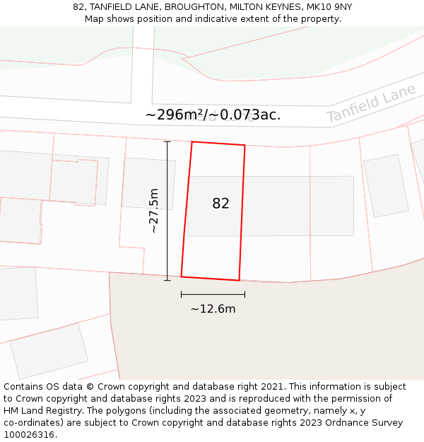 82, TANFIELD LANE, BROUGHTON, MILTON KEYNES, MK10 9NY: Plot and title map