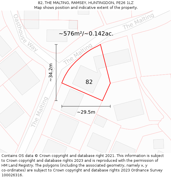 82, THE MALTING, RAMSEY, HUNTINGDON, PE26 1LZ: Plot and title map