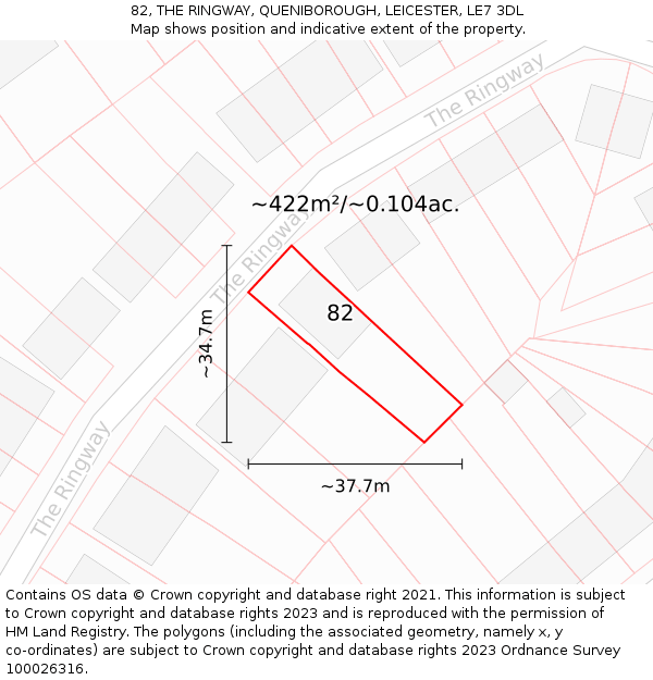 82, THE RINGWAY, QUENIBOROUGH, LEICESTER, LE7 3DL: Plot and title map